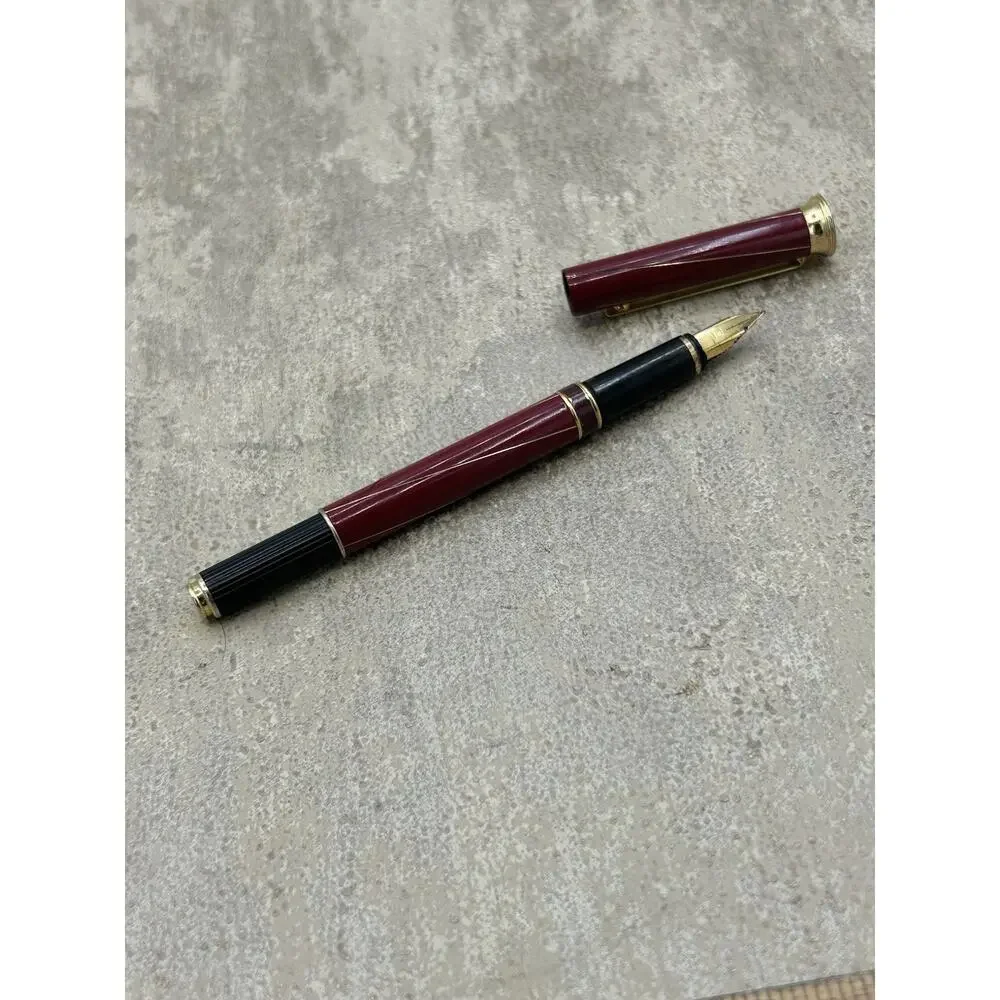 Vintage Pierre Cardin Fountain Pen Burgundy & Gold Tone Steel France Germany